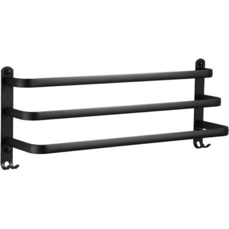 Porte-serviette porte-serviettes mural en aluminium à 3 niveaux avec crochets porte-serviettes noir étanche pour salle de bain cuisine salle de bain - 60 cm,TRIMEC (1/5)