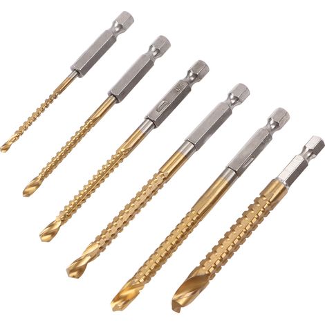 Coffret de 6 forets dentelés à queue hexagonale droite pour le travail du bois, avec boîte de rangement (1/5)