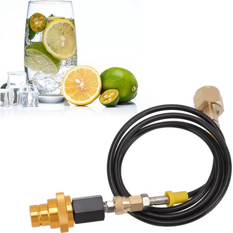 Kompatibel mit SodaStream DUO / Terra / Art und anderen neuen Modellen / Gaskartuschen-Nachfüllung / 1,5 m langer schwarzer Slim-Tube-Adapter mit schwarzer Kappe und goldener Schnellverschlussschnalle (1/5)