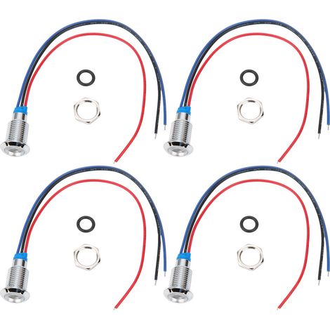 vorverdrahtete, runde, wasserdichte LED-Kits aus Metall, 2 Farben, gemeinsame Kathode, 10 mm, 12–24 V (Rot und Blau)