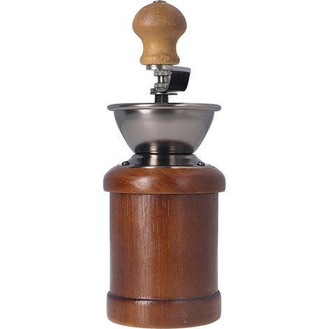 Handkaffeemühle aus Eiche und Edelstahl, ergonomischer Retro-Stil, Kurbel, konisches Mahlwerk, tragbar, dunkle Farbe. (1/5)