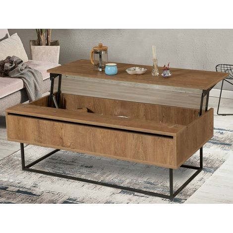 Dmora - Tavolino da salotto Alhina, Tavolo basso da caffè, Portariviste per divano, Ripiano da soggiorno, 120x60h43 cm, Noce e Nero, con imballo rinforzato, con imballo rinforzato (1/5)