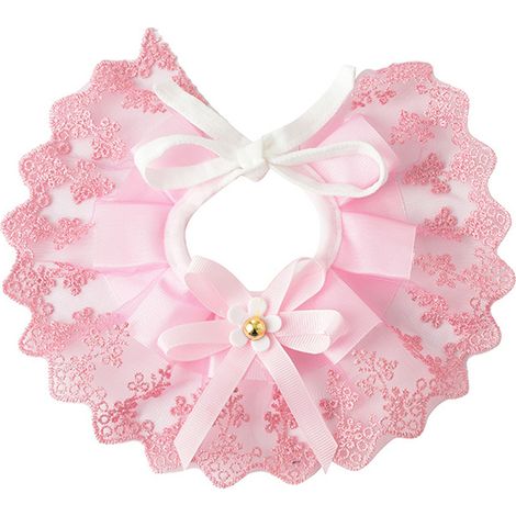 Haustier-Lätzchen, waschbarer Spitzenbesatz, verstellbarer Riemen, niedlicher und eleganter Schal für Hunde und Katzen, rosa M (27,5 cm/10,8 Zoll) (1/5)