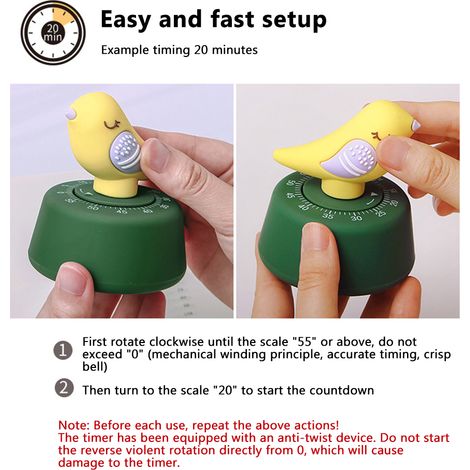 Minuteur mécanique de cuisine Oiseau bleu, compte à rebours sonore, gestion du temps, boîte cadeau, 1 pièce (1/5)