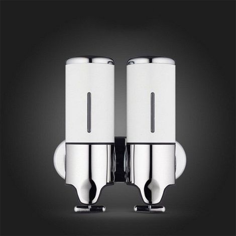 450ML x 2 Distributeur de Savon Mural, Distributeur de Savon à Main à Double Tête Distributeur Liquide Shampooing Gel Douche pour Cuisine Salle de Bains Hôtel (Blanc) (1/3)