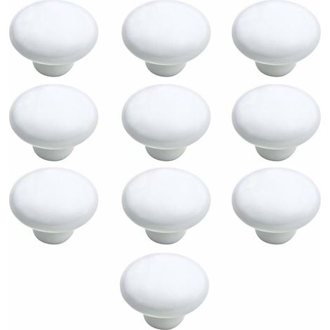 Bouton Porte 10 PCS Céramique Poignée Porte de Cuisine Armoire à Tiroirs Porte Boutons Blanc 33mm FDC