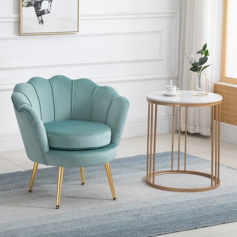 Fauteuil design vintage en velours bleu - fauteuil de chambre avec dossier haut 76x67x74cm - vert