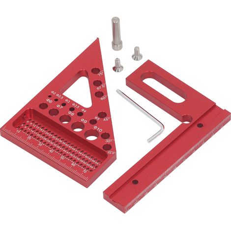 Équerre de vérificationÉquerre triangulaire aluminium pour menuiserie - Protractor de précision avec épingle de positionnement et trous pour crayon (1/5)