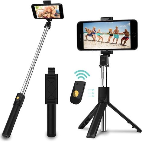 Perche Selfie Bluetooth, 3 en 1 Selfie Stick Trépied Bâton Selfie Bluetooth Extensible Télescopique Monopode Réglable avec Télécommande Amovible & Support Stable pour iPhone, Galaxy, Huawei (1/5)