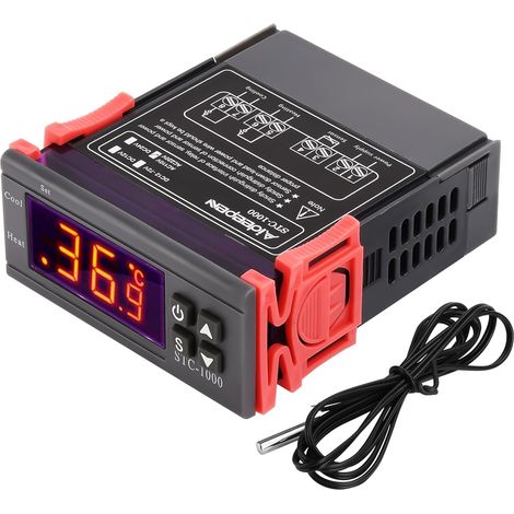 STC-1000 Temperature Controller, AC 110V-220V 10A Digital Thermostat with 10K NTC Temperature Sensor Probe, Heating/Cooling for Fermentation