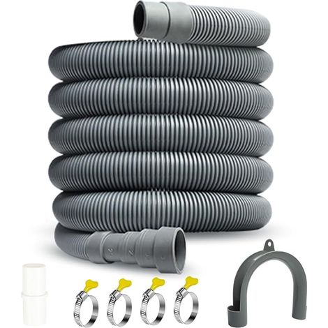 Rallonge de tuyau de vidange, rallonge universelle de 2 m, pour machine à laver et lave-vaisselle, avec connecteur en étrier et colliers de serrage, kit d'extension pour tuyau d'évacuation