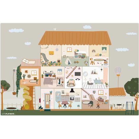 PLAY MAT Dollhouse - Children - Furniture - Design - Brown 105x70 cm