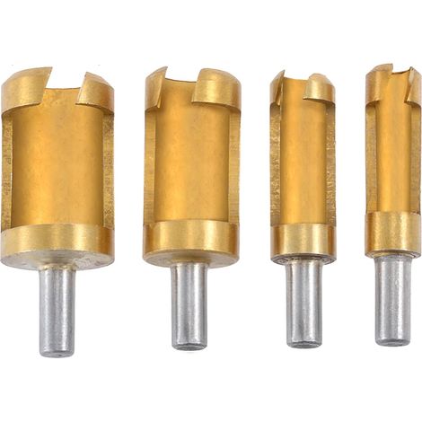 4 Pieces Wood End Mill, Carbon Steel, Round Shank Cutting Tool for Wood Stoppers, Drill Bit Set for Woodworking, Size - 6mm/8mm/13mm/16mm (1/5)