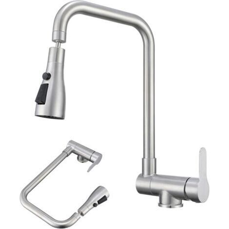 Mitigeur Cuisine Rabattable, Robinet Cuisine Rabattable Avec 3 Jets Modes,robinet Cuisine Pliable Pour Fenêtre,Mitigeur Evier Cuisine En Acier Inoxydable 304 Brossé (Brossé) (1/5)
