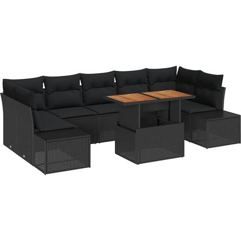 Garden Sofa Set with Storage 8 pcs Black Poly rattan vidaXL