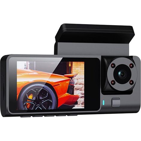 Videocamera da cruscotto a 3 canali per auto, telecamera di retromarcia per parcheggio, registrazione video, visione notturna grandangolare