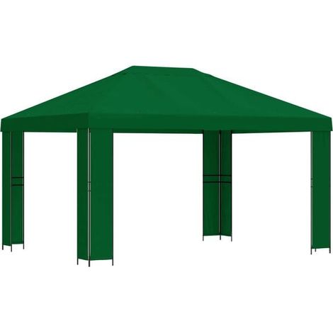 Gazebo de 4 m x 3 m, en fibre de polyester verte et acier, 190 g/m² (1/5)