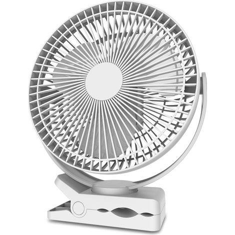 Ventilateur portable à clipser, rechargeable, petit ventilateur de bureau de 20,3 cm – Ventilateur de bureau alimenté par batterie 10 000 mAh avec 4 vitesses, rotation à 360 °, convient pour