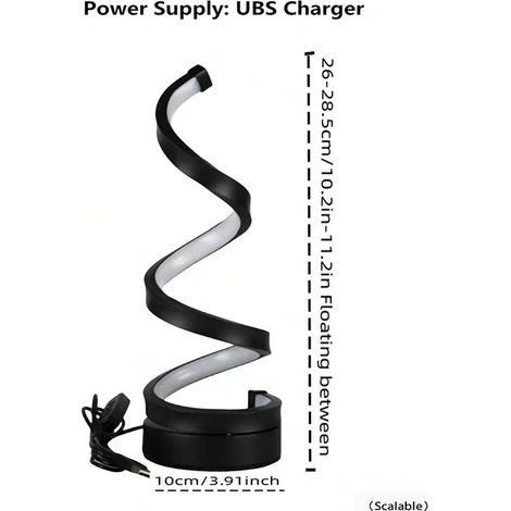 Lampe de bureau moderne noire en spirale, 2 watts, avec base, lampe de bureau LED simple et réglable, alimentée par USB. (1/5)