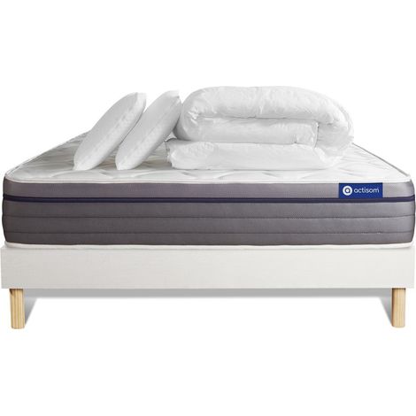 Komplettpaket Bett - Matratze 140x200 cm + Boxspringbett mit Lattenrost (im Set) + 2 Kopfkissen + Bettdecke - Actiflex Zen (1/5)