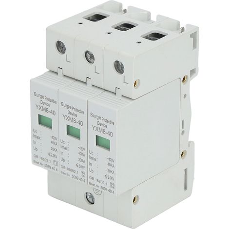 Parafoudre 3P 40KA 420V anti-surtension protection foudre sécurité rail 35mm PC ignifuge (1/5)