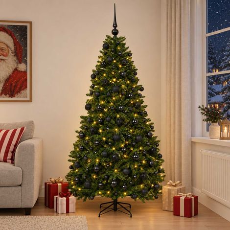 vidaXL Árbol de Navidad artificial verde medio con bolas 210 cm (1/5)