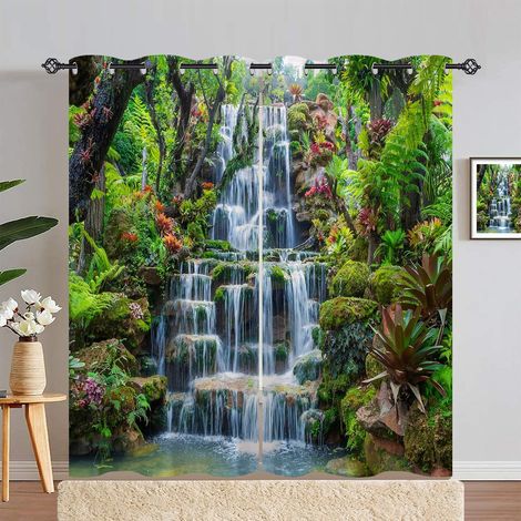 Rideau Occultant Nature Paysage Cascade Tenture Opaque à Oeillets Draperies Intérieurs Rideau Thermique Isolant pour Maison Chambre Salon Fenetre 2 Pièces L 117 x H 183 cm - 117L X 183H cm (2 Panneaux (1/5)