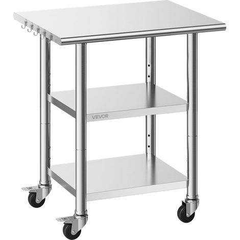 Table travail inox 61 x 76 cm, établi avec 2 étagères et roulettes, station cuisine commerciale, restaurant hôtel garage (1/5)