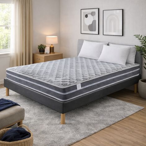 Ensemble Sommier Tapissier et Matelas 120x190 cm - Couleur : Gris - Sommier Déhoussable avec Pieds 20 cm et Lattes Multiplis - Matelas Ferme Très Respirant Tissu Bambou - (1/5)