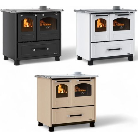 Cucina a legna 7,5 kw in acciaio smaltato con forno e piastra cottura in ghisa Family Nordica - Cappuccino (1/5)