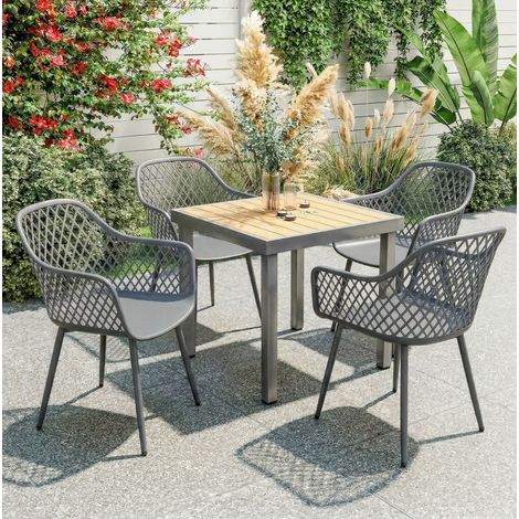 Lot de 4 chaises de jardin 56x51x84 cm en plastique gris foncé, modernes FloraGrace (1/5)