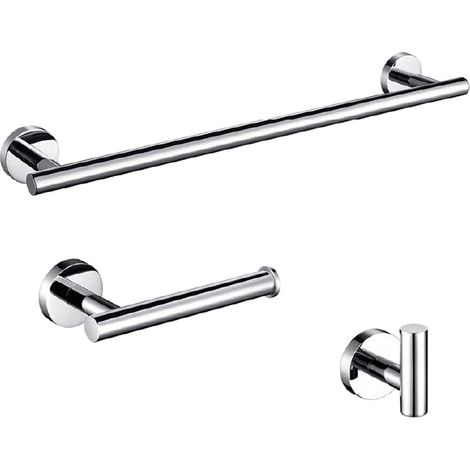 Pack accessoires salle de bain CHARLES chromé 1 crochet + 1 porte-serviette + 1 porte rouleau
