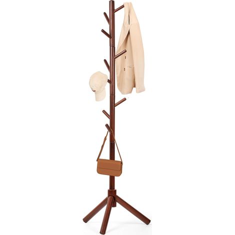 Portemanteau en bois de hêtre, porte-manteau en forme d'arbre avec 9 crochets, 3 réglages de hauteur, porte-manteau sur pied indépendant pour vêtements (1/5)