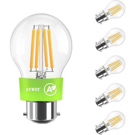 Ampoule LED B22, 2.2W Ampoule Baillonette Classe A, Equivalent à Ampoules halogène 40W, Ampoules Golf Basse Consommation G45 470LM, 2700K, Lot de 6, Non-Dimmable (1/5)