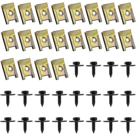 QORVA-40 Pcs Clips de Fixation Voiture, Vis Et Boulons de Voiture, U-Clip Fixation, Écrou et Clip Garde-Boue Automobile, Agrafes Carrosserie, Vis Soubassement, Vis d'Aile Carrosserie
