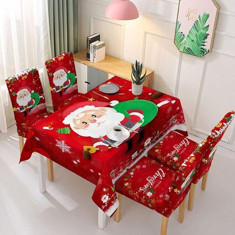 Nappe de fête rectangulaire 140x180 cm, décoration festive pour table, imprimé motif hivernal, avec housses de chaise élastiques 4 pièces, style 4, idéale pour repas de Noël et maison. (1/3)