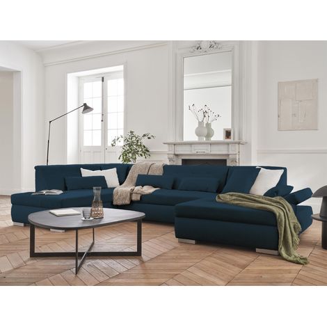 Vermont - wohnlandschaft links - 7 sitzplätze - schlaffunktion - aus stoff - schieferblau