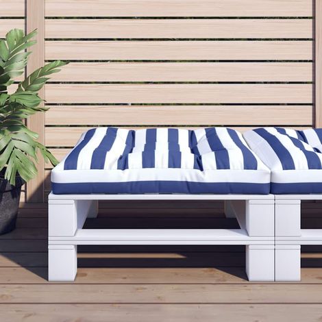 Coussin de palette rayures bleues et blanches 80x80x12 cm tissu (1/5)