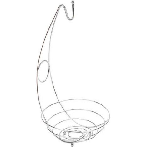 Corbeille à fruits en métal argenté avec crochet de suspension pour bananes, coupe à fruits avec crochet de présentation (1/5)