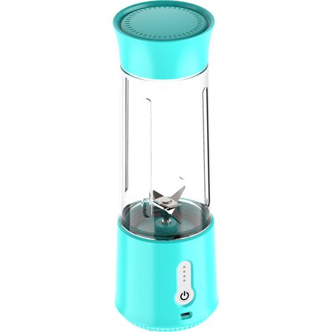 Blender portable avec fonction de chargement USB – Appareil à smoothies compact avec bol en verre de 500 ml – Lames en acier inoxydable 304 – Idéal pour les milkshakes et les smoothies (Bleu)