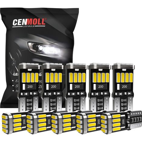 Ampoule Led T10 - 501 W5W - 1 2 W - 6000 K - Compatible Canbus - Pour Plaque Immatriculation Plafonnier Lecture Feux Latéraux - Lot De 10 (1/5)