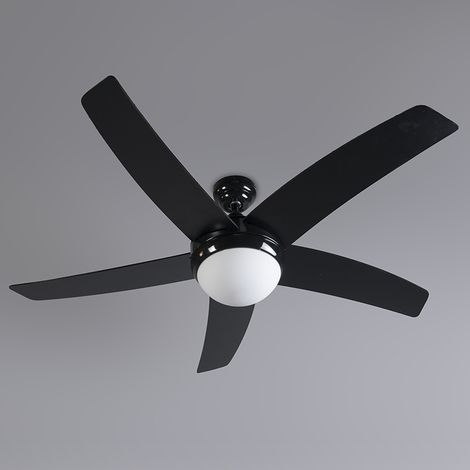 QAZQA Ventilador de techo negro con estampado de madera de 132 cm