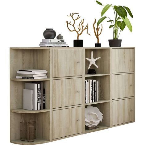 Aparador de Salón Comedor Plea Roble Sonoma con 6 puertas y 6 Estantes 155x92x29 cm