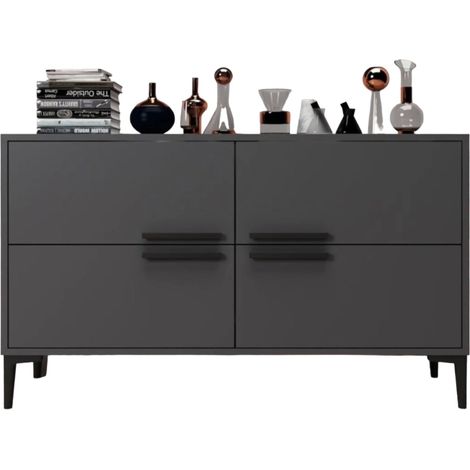 Mueble para TV Luzzi, 2 estantes, 4 puertas, 4 compartimentos, 120x30x75h cm Negro Antracita