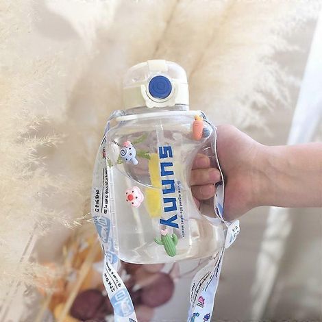 Sportbecher mit extra großem Fassungsvermögen, Yoga-Flasche, Isolierbecher, Premium-Weltraumbecher, transparentes Pulver + 3D-Aufkleber + Becherband 1000 ml (WZ1953) (1/4)