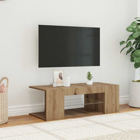 TV Cabinet with LED Lights Artisan Oak 90x39x30 cm Engineered Wood vidaXL