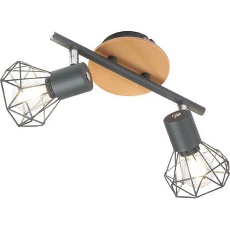 Spot RAN E14 2x25W gris métal mat, aspect bois chêne clair L: 25cm l: 11cm dimmable (1/2)