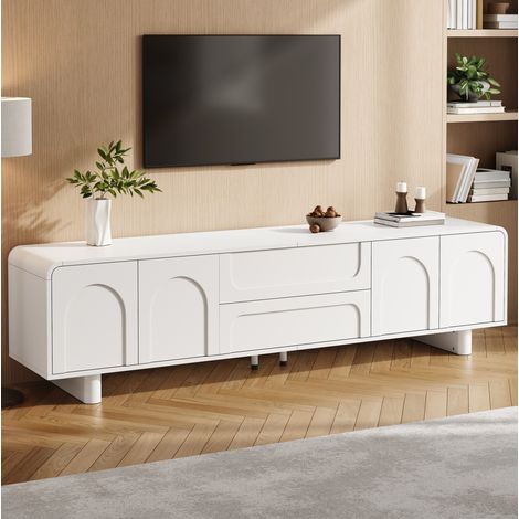 Mobile TV bianco con ante, cassetti e vani contenitori, 180 x 40 x 46 cm, MDF e truciolare (1/5)