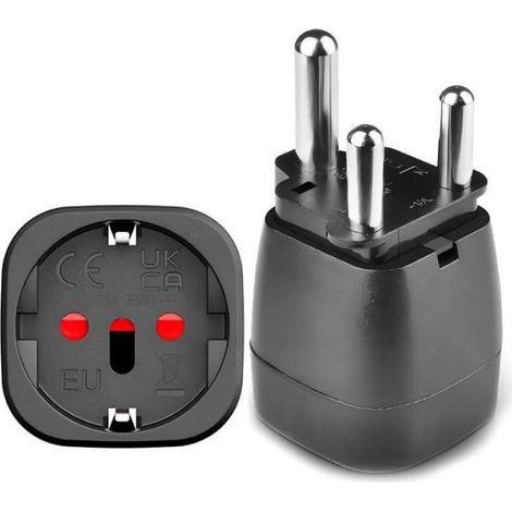 Lot de 2 Adaptateurs de Voyage EU vers Prise Type M, Adaptateur Compatible Afrique du Sud, Namibie, Botswana (Noir) (1/5)