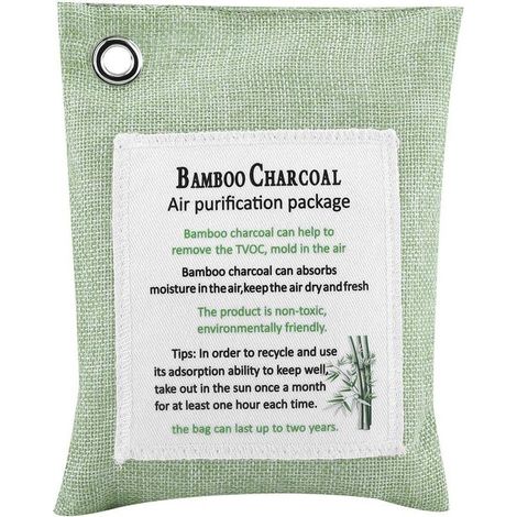Sac de Charbon Purificateur D'air Naturel De Bois Activé Bambou Absorbeur D'odeur Eliminator Home Chaussures De Voiture Désodorisant pour Fridgerator Toilette Salles De Bains(Vert clair) (1/5)